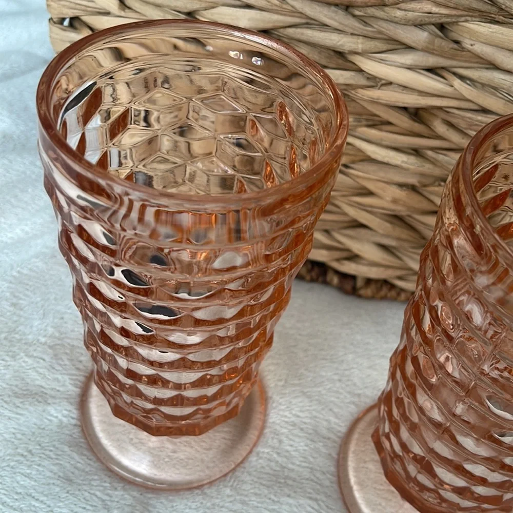 Vtg 4 Indiana Whitehall Peach Pink Ice Tea  Cooler Drinking Glasses Cubist - Picture 9 of 14